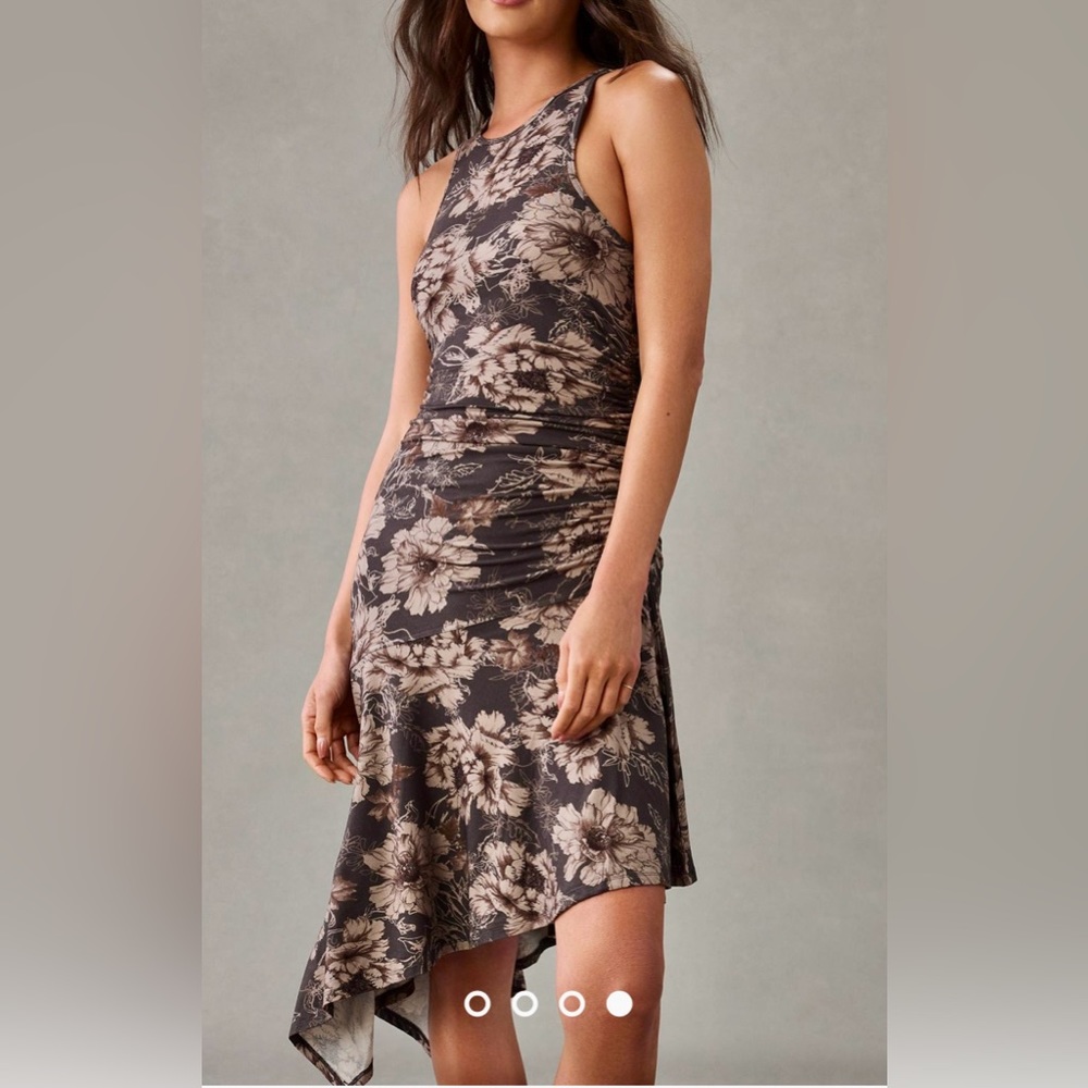 NWT Size XS- Daily Practice Anthropologie Printed Ruched Asymmetrical-Hem Dress
